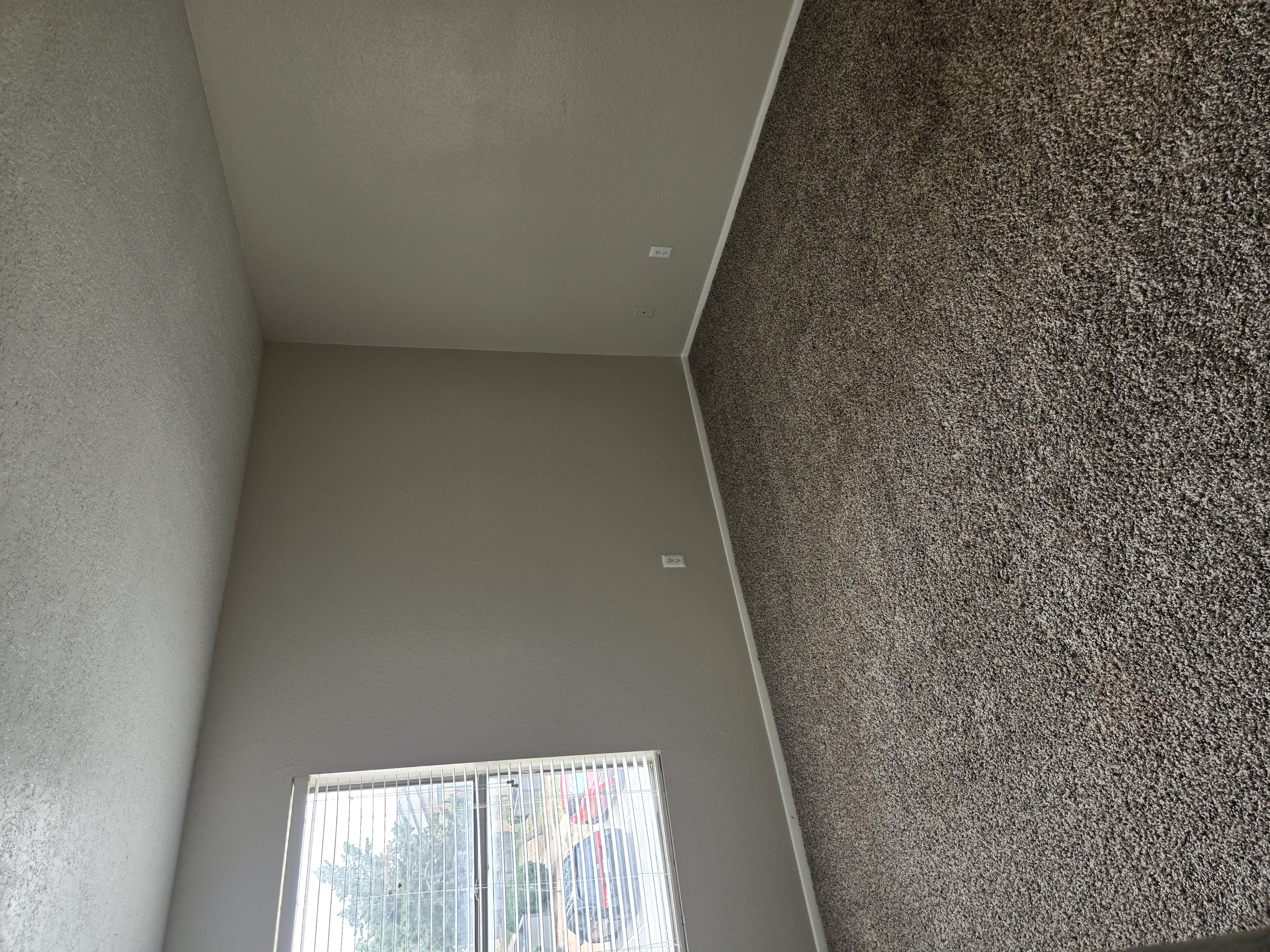 A room with a window and a wall with a textured surface.